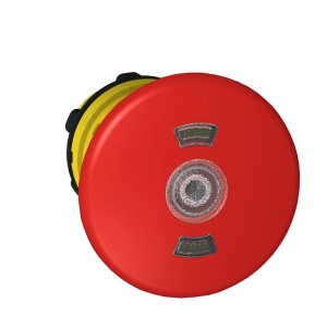 Головка кнопки аварийной остановки ZB5, красно-желтая, с подсветкой и мех. индикацией, грибовидная Ø40mm, разблокировка вытягиванием, IP54 фото