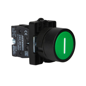 Кнопка XB2-ЕA3311, 1NO, 3A(240VAC), зеленая "I", фронт IP40 фото