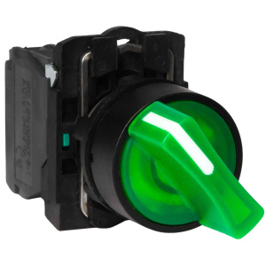 Переключатель LA37-B5K210GBDP, тип 1-2, 1NO, 3A(240VAC), зеленая рукоятка, подсветка 24VAC/DC, фронт IP66 фото