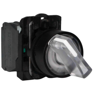 Переключатель LA37-B5K210WBDP, тип 1-2, 1NO, 3A(240VAC), белая рукоятка, подсветка 24VAC/DC, фронт IP66 фото