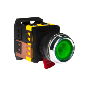 Кнопка ABLFS-22, 1NO+1NC, зеленая, LED подсветка 230VAC, фронт IP40 фото