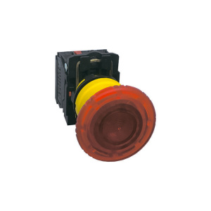 Кнопка аварийной остановки LA37-B5YSW11M5P, 1NО+1NC, 220VAC, красно-желтая, грибовидная Ø40mm, разблокировка поворотом, LED подсветка, IP66 фото