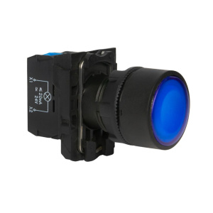 Кнопка LA37-B5H310BBDP, с фиксацией, 1NO, 3A(240VAC), синяя, LED подсветка 24VAC/DC, фронт IP66 фото