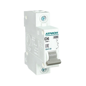 Выключатель автоматический BA47-29, 1P, 6A, хар-ка D, 4.5kA, 1M фото
