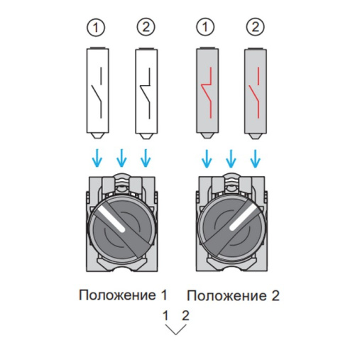 Переключатель LA37-B5D211P, тип 1-2, 1NO+1NC, 3A(240VAC), черная рукоятка, фронт IP66 фото
