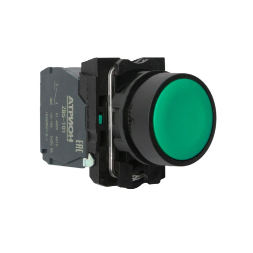 Кнопка LA37-B5A10GP, 1NO, 3A(240VAC), зеленая, фронт IP66 фото