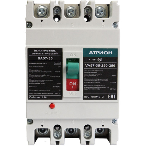 Выключатель автоматический BA57-35-250, 250A, 3P, 400VAC, 35kA, Ii=10*In, термомагнитный, фиксированный фото