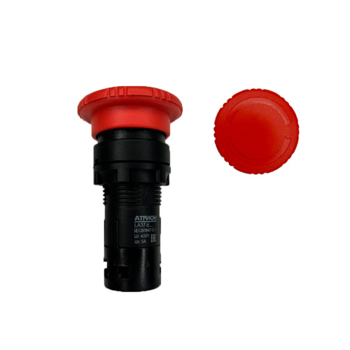 Кнопка аварийной остановки LA37-E1S501, 1NC, 3A(240VAC), красная, грибовидная Ø40mm, разблокировка поворотом, моноблок, фронт IP40 фото