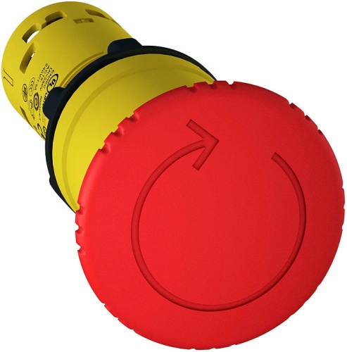Кнопка аварийной остановки XB7, 1NC, красно-желтая, грибовидная Ø40mm, разблокировка поворотом, моноблок, фронт IP65 фото