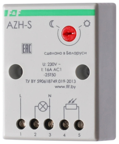 Фотореле AZH-S ПЛЮС, 1NO, 16A(230VAC), 2_100Lx, 230VAC, встроенный датчик, IP20 фото