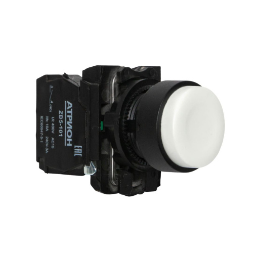 Кнопка выступающая LA37-B5L10WP, 1NO, 3A(240VAC), белая, фронт IP66 фото