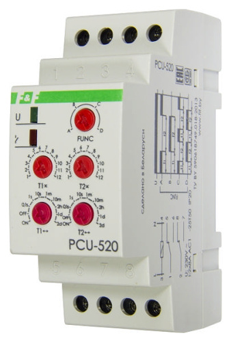 Реле времени PCU-520, 2CO, 8A(250VAC), 230VAC, 0,1s_24d, 4 функции (T1 и T2), 2M фото